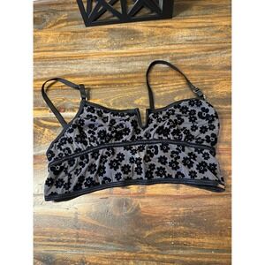 PINK Victoria's Secret Bralette Gray Black Floral Velvet Adjustable‎ Strap Top M